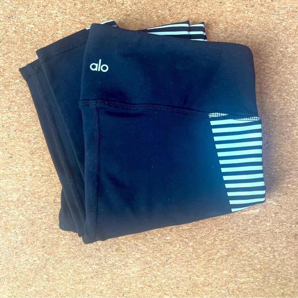 ALO Yoga Black Leggings with White Striped Accent